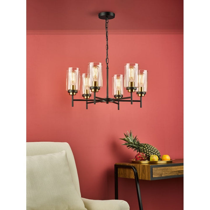 Dar ABE0654 Abel 6 Light Pendant Satin Black Glass