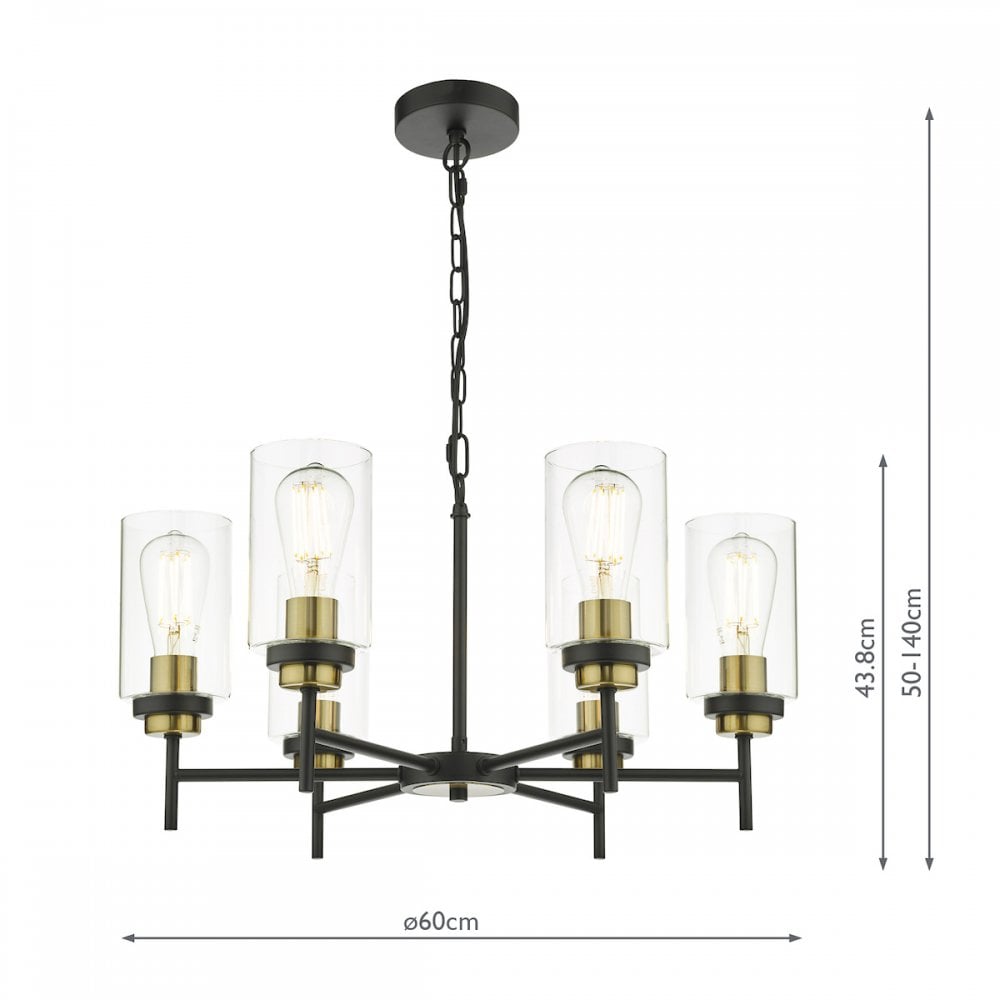 Dar ABE0654 Abel 6 Light Pendant Satin Black Glass