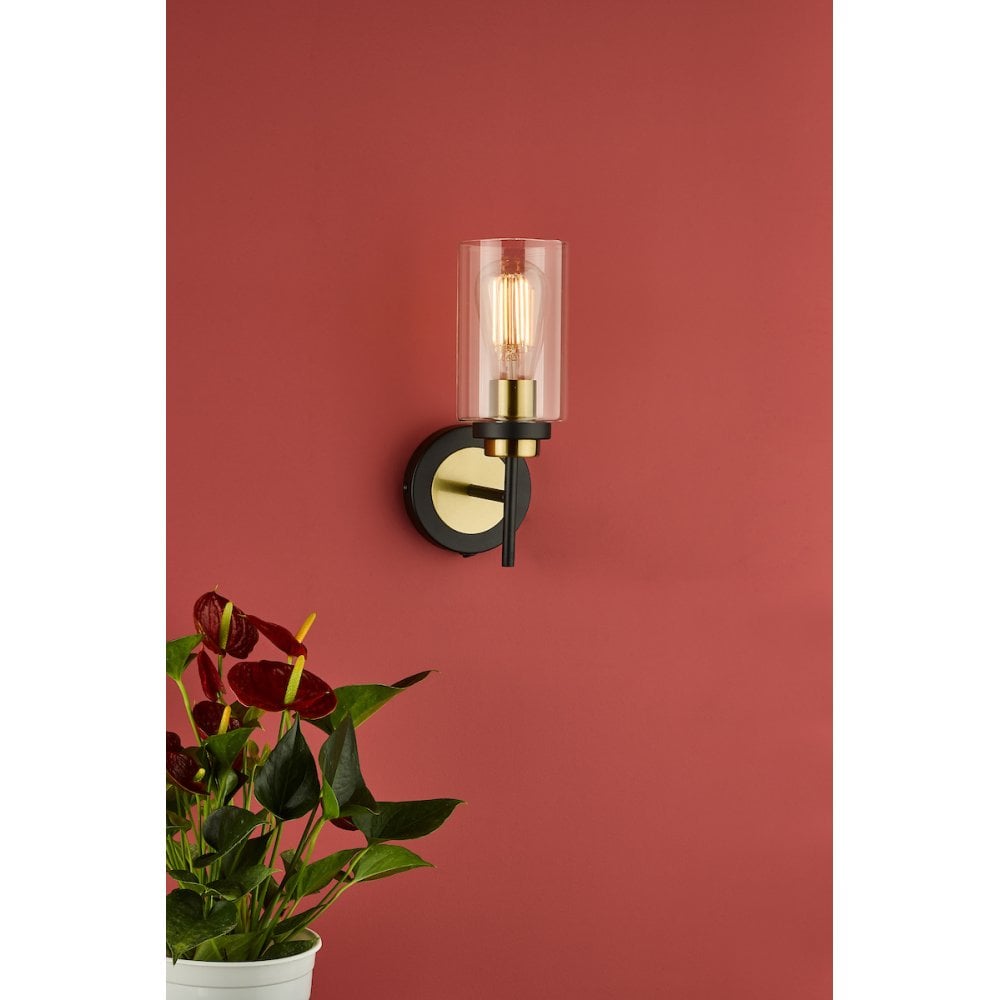 Dar ABE0754 Abel Wall Light Satin Black & Gold