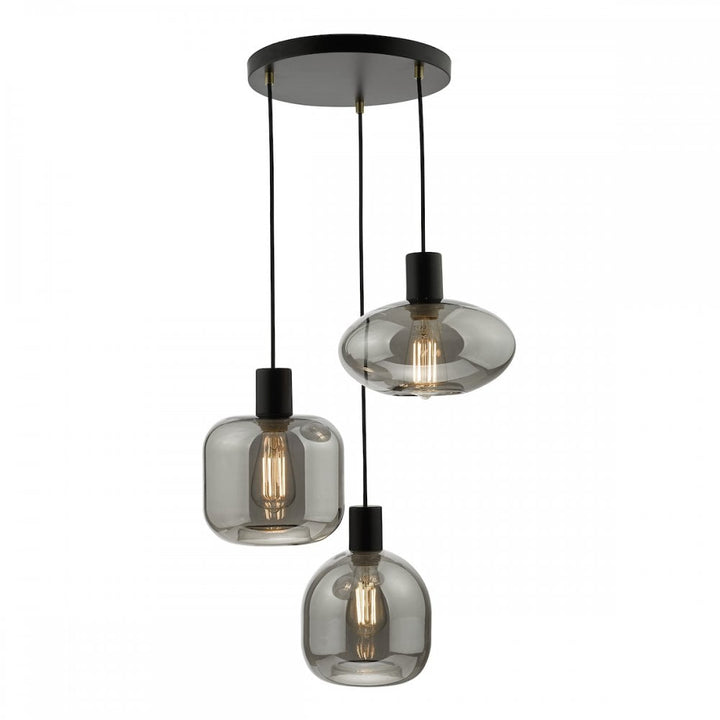 Dar AID0310 Aiden 3 Light Cluster Pendant Satin Black & Smoked