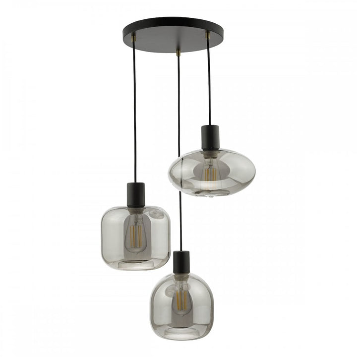 Dar AID0310 Aiden 3 Light Cluster Pendant Satin Black & Smoked