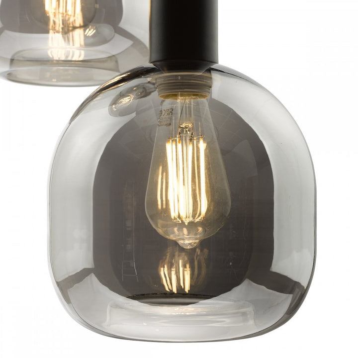 Dar AID0310 Aiden 3 Light Cluster Pendant Satin Black & Smoked