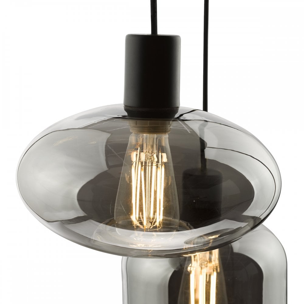 Dar AID0310 Aiden 3 Light Cluster Pendant Satin Black & Smoked