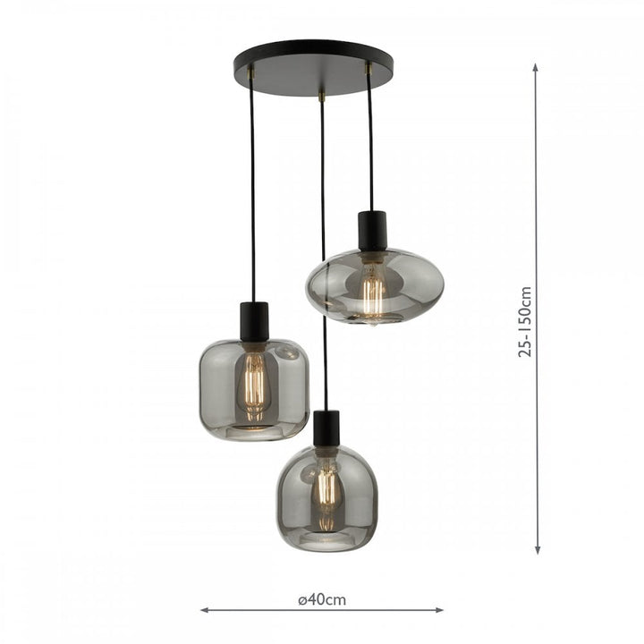 Dar AID0310 Aiden 3 Light Cluster Pendant Satin Black & Smoked