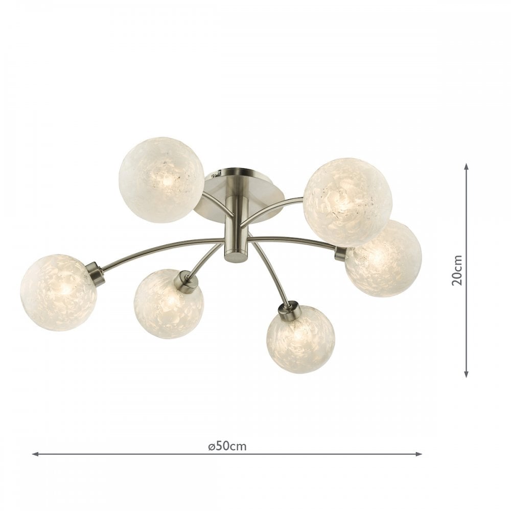 Dar AVA6446 Avari 6 Light Semi Flush Satin Nickel Frosted Glass