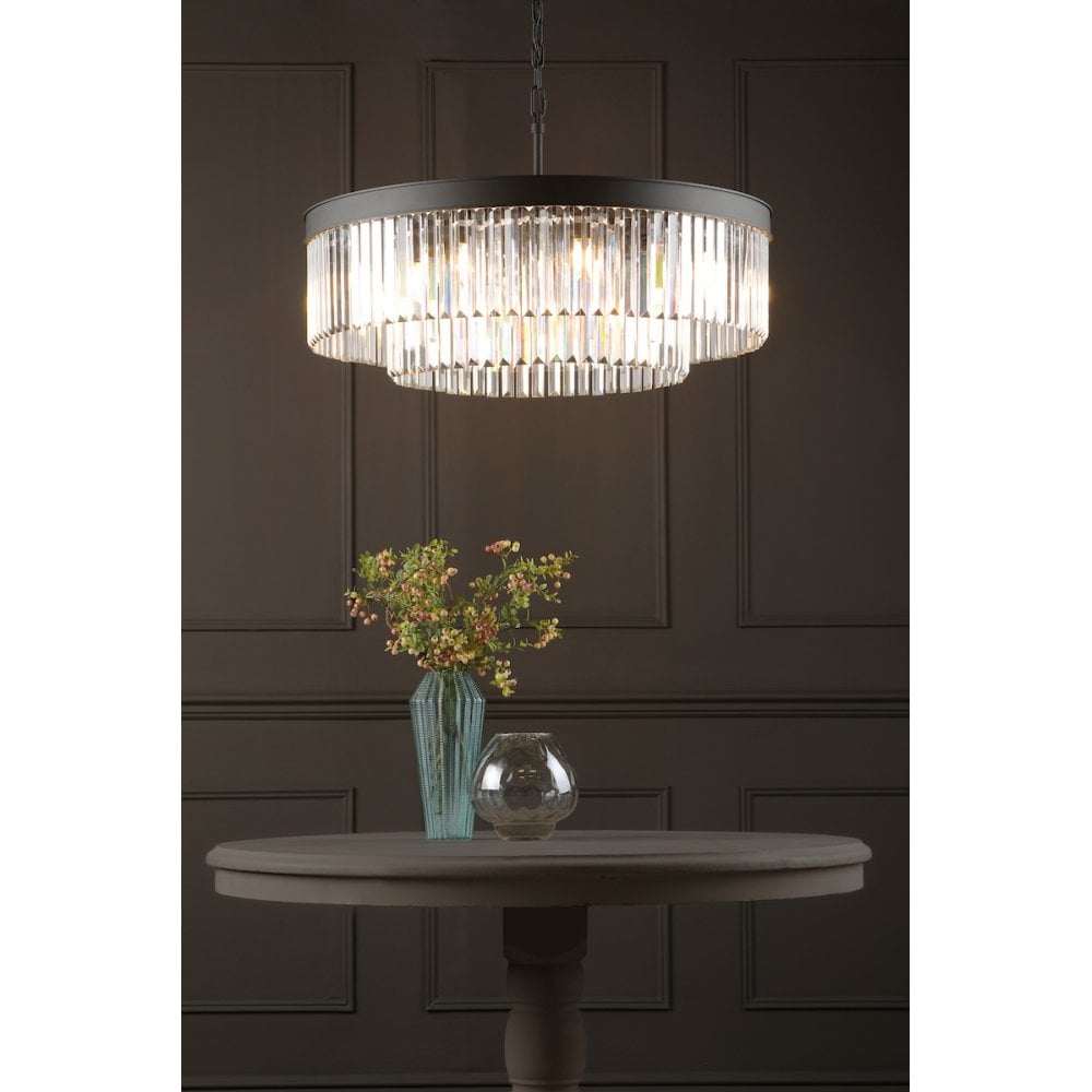 Dar CEL0822 Celeus 8 Light Chandelier Anthracite & Crystal