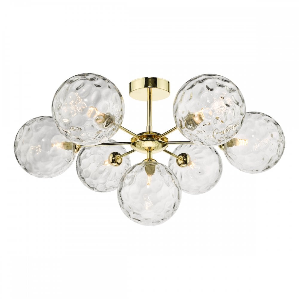 Dar COH3435-11 Cohen 7 Light Semi Flush Polished Gold Champagne Glass