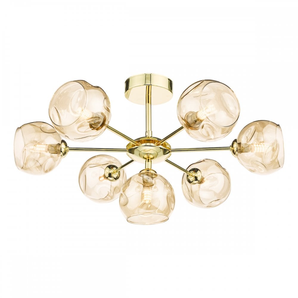 Dar COH3435-16 Cohen 7 Light Semi Flush Polished Gold Champagne Glass