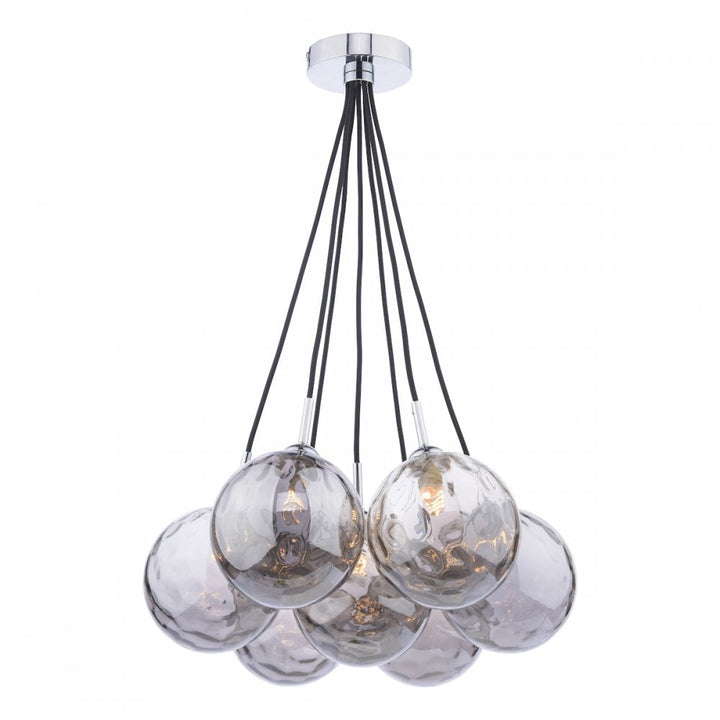 Dar ELP342-10 Elpis 7 Light Cluster Pendant Polished Chrome Smoked Glass