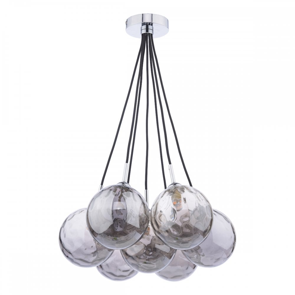 Dar ELP342-10 Elpis 7 Light Cluster Pendant Polished Chrome Smoked Glass