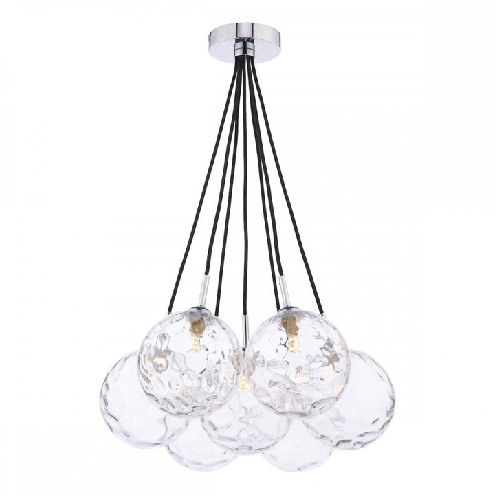 Dar ELP342-12 Elpis 7 Light Cluster Pendant Polished Chrome Moulded Glass