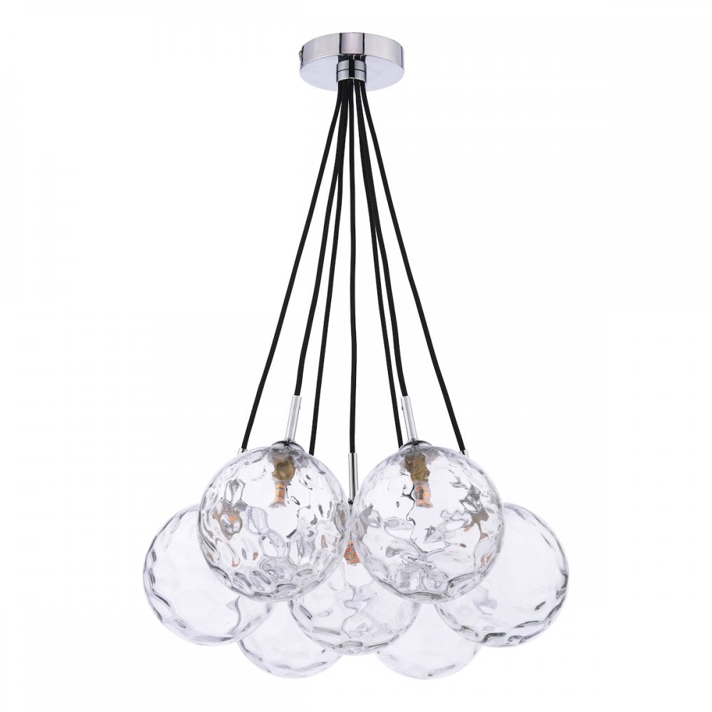 Dar ELP342-12 Elpis 7 Light Cluster Pendant Polished Chrome Moulded Glass