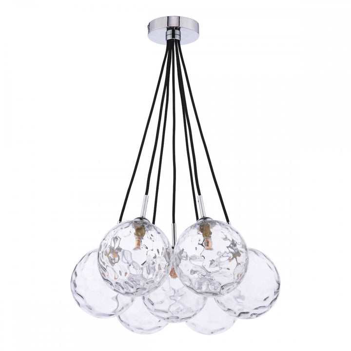 Dar ELP342-12 Elpis 7 Light Cluster Pendant Polished Chrome Moulded Glass