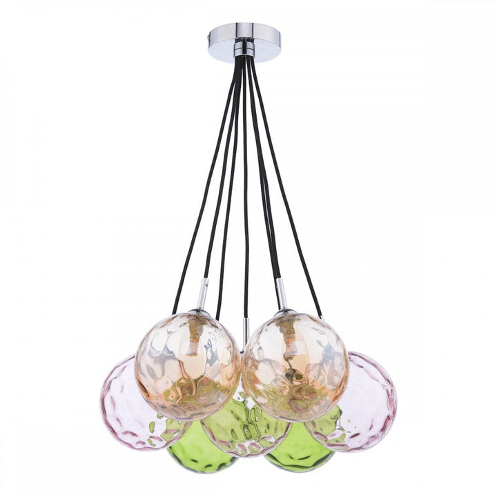 Dar ELP342-MIX Elpis 7 Light Cluster Pendant Polished Chrome Mixed Coloured Glass