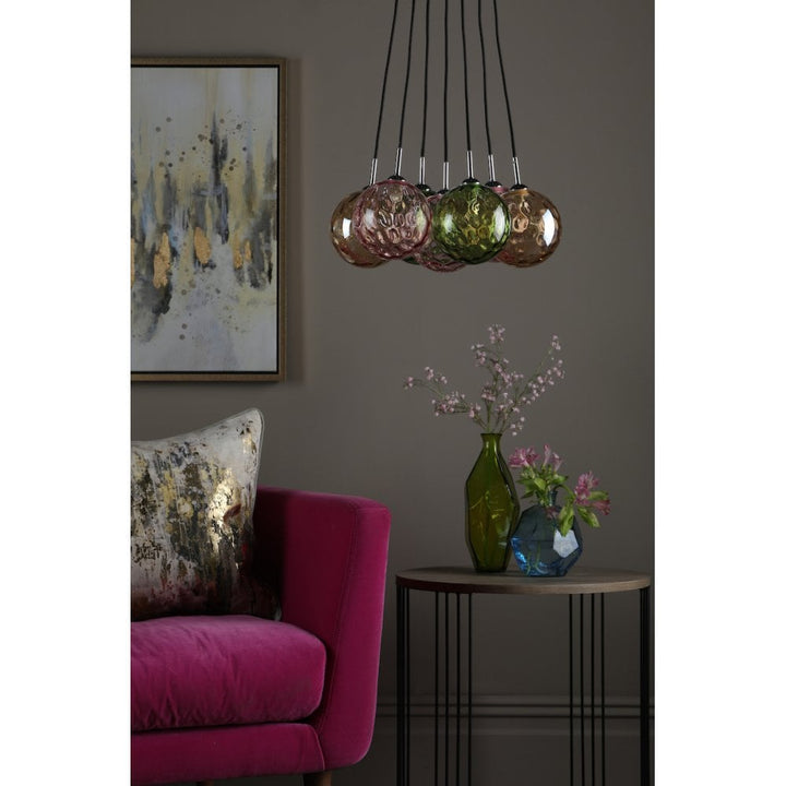 Dar ELP342-MIX Elpis 7 Light Cluster Pendant Polished Chrome Mixed Coloured Glass