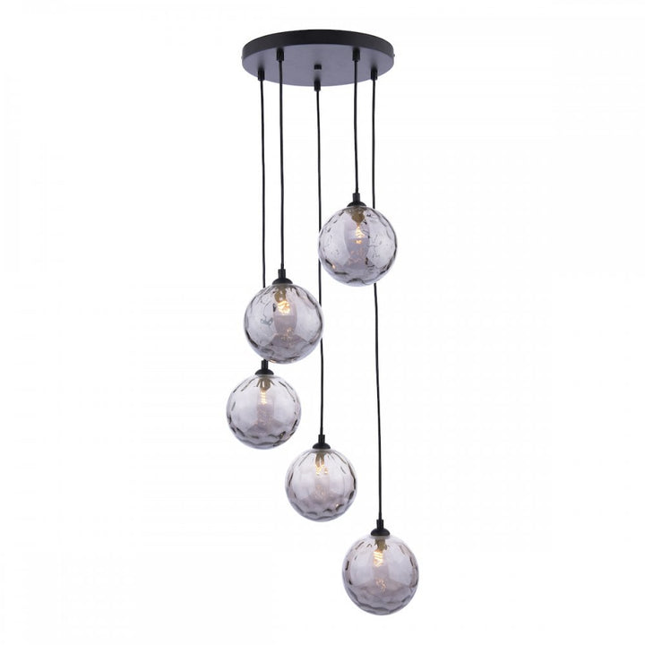 Dar FED0522-10 Federico 5 Light Cluster Pendant Matt Black Smoked Dimpled Glass