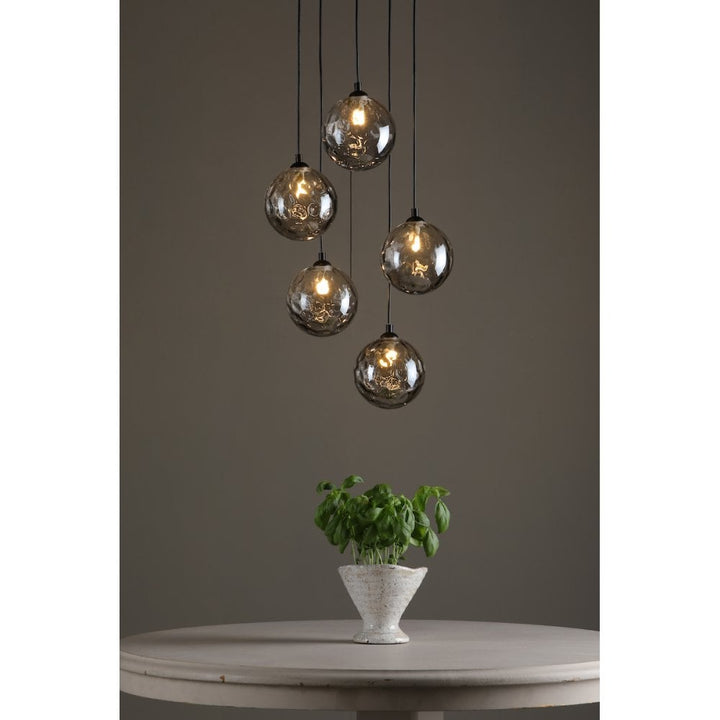 Dar FED0522-10 Federico 5 Light Cluster Pendant Matt Black Smoked Dimpled Glass