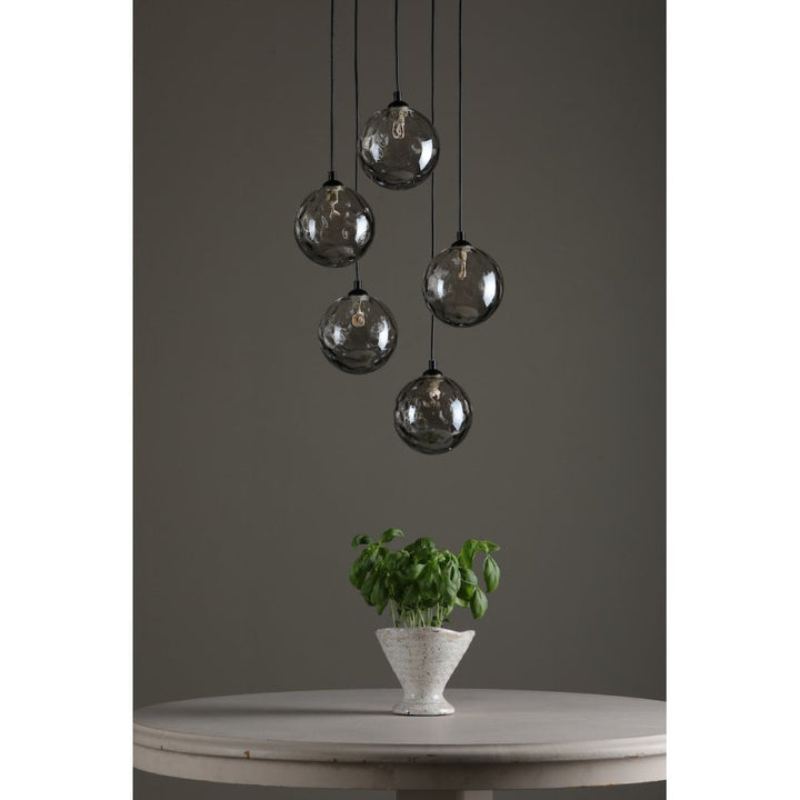 Dar FED0522-10 Federico 5 Light Cluster Pendant Matt Black Smoked Dimpled Glass