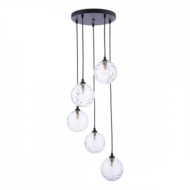 Dar FED0522-12 | Federico | 5-Light Cluster Pendant | Matt Black with Clear Dimpled Glass