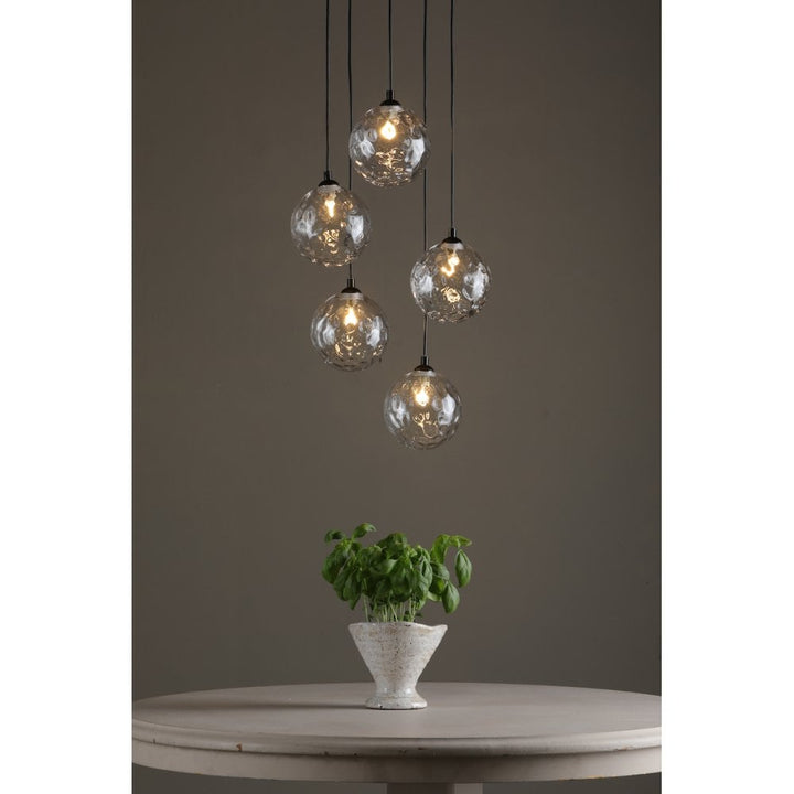 Dar FED0522-12 | Federico | 5-Light Cluster Pendant | Matt Black with Clear Dimpled Glass