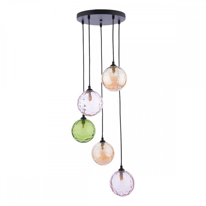 Dar FED0522-MIX Federico 5 Light Cluster Pendant Matt Black Mixed Coloured Glass