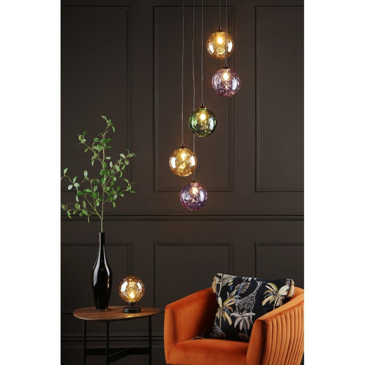 Dar FED0522-MIX Federico 5 Light Cluster Pendant Matt Black Mixed Coloured Glass