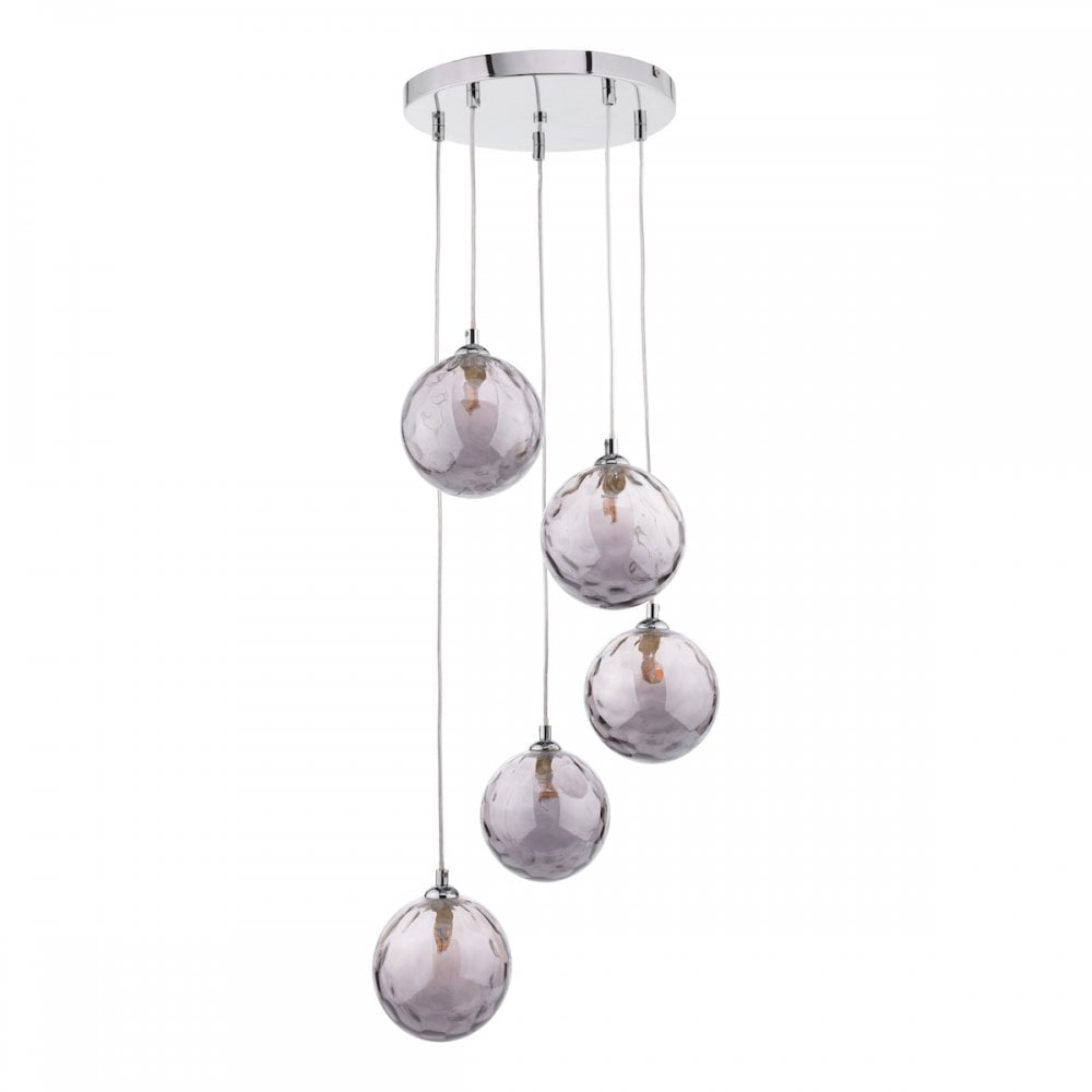 Dar FED0550-10 | Federico | 5-Light Cluster Pendant | Polished Chrome with Smoked Dimpled Glass