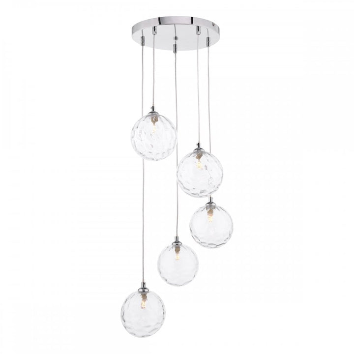 Dar FED0550-12 Federico 5 Light Cluster Pendant Polished Chrome Clear Dimpled Glass