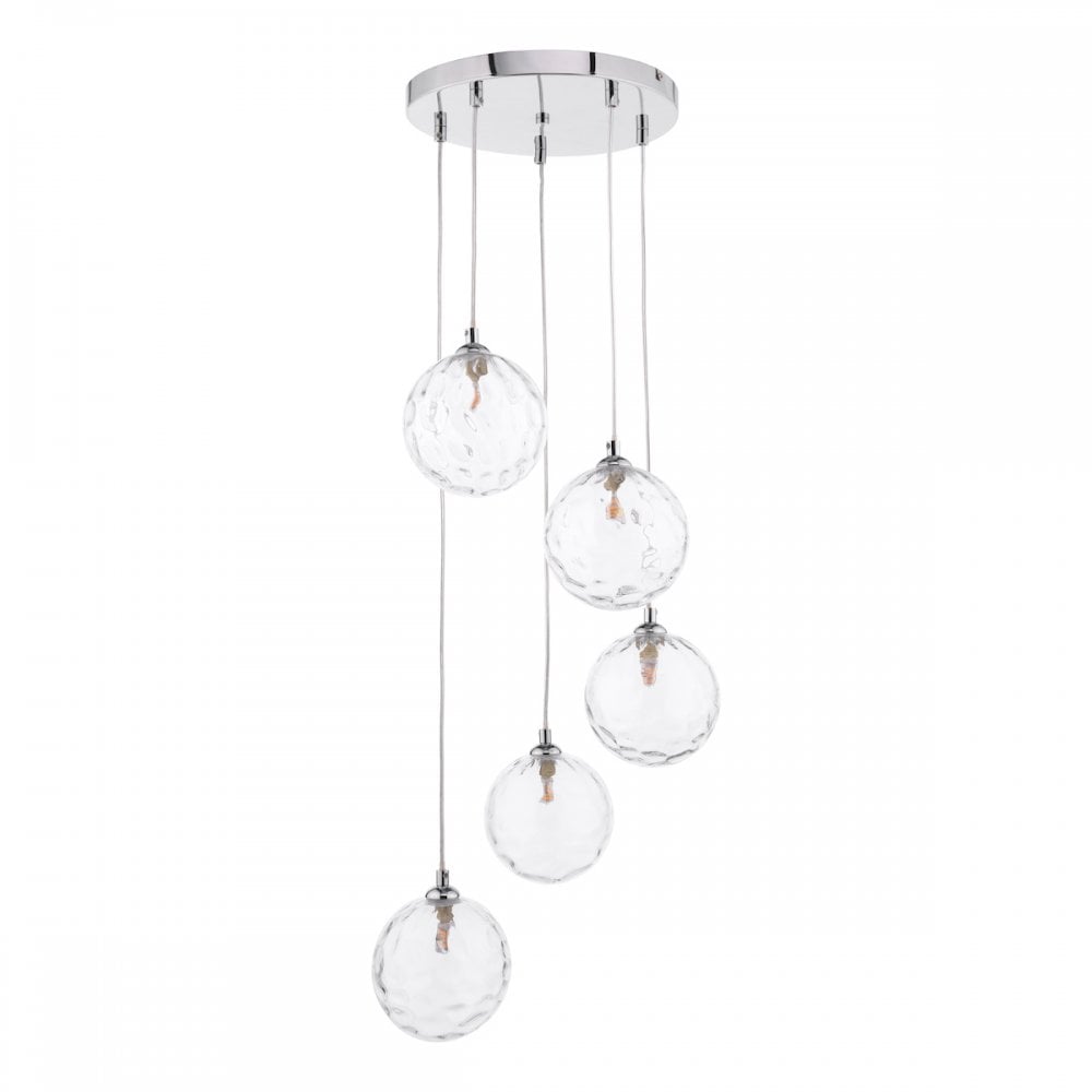 Dar FED0550-12 | Federico | 5-Light Cluster Pendant | Polished Chrome with Clear Dimpled Glass