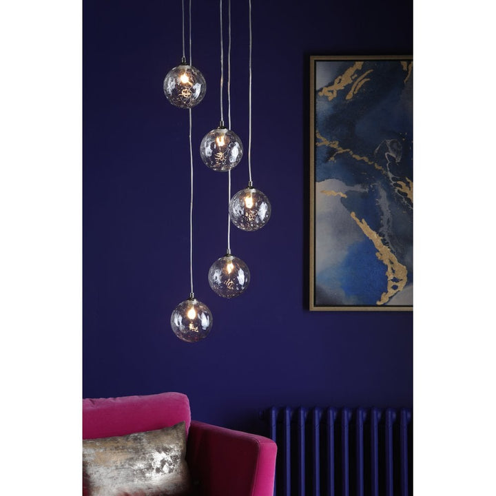 Dar FED0550-12 | Federico | 5-Light Cluster Pendant | Polished Chrome with Clear Dimpled Glass