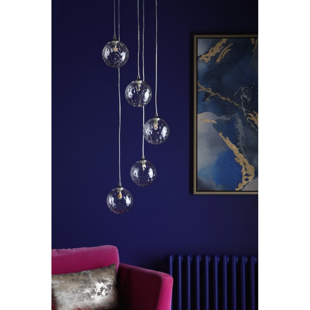 Dar FED0550-12 | Federico | 5-Light Cluster Pendant | Polished Chrome with Clear Dimpled Glass