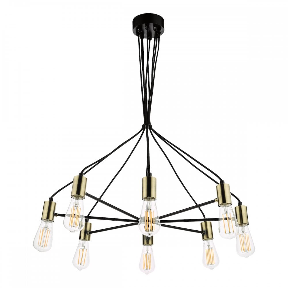 Dar GAB0854 Gabriel 8 Light Pendant Satin Black Antique Gold