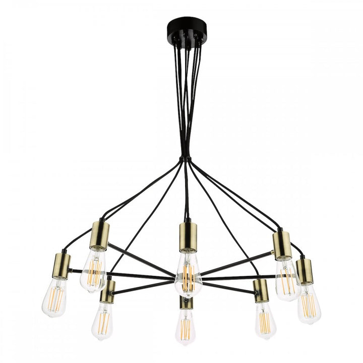 Dar GAB0854 Gabriel 8 Light Pendant Satin Black Antique Gold