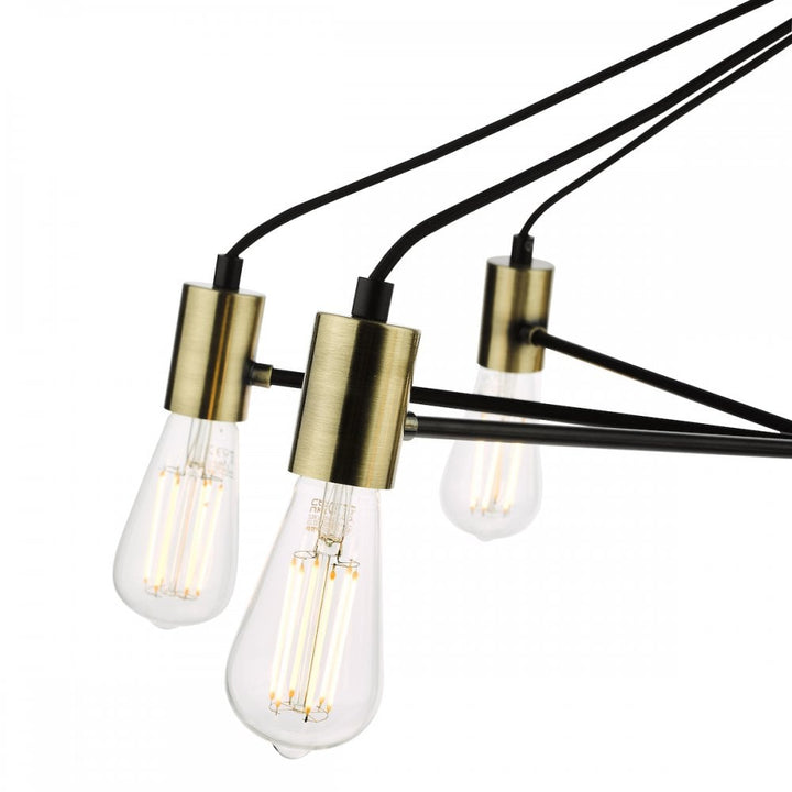 Dar GAB0854 Gabriel 8 Light Pendant Satin Black Antique Gold