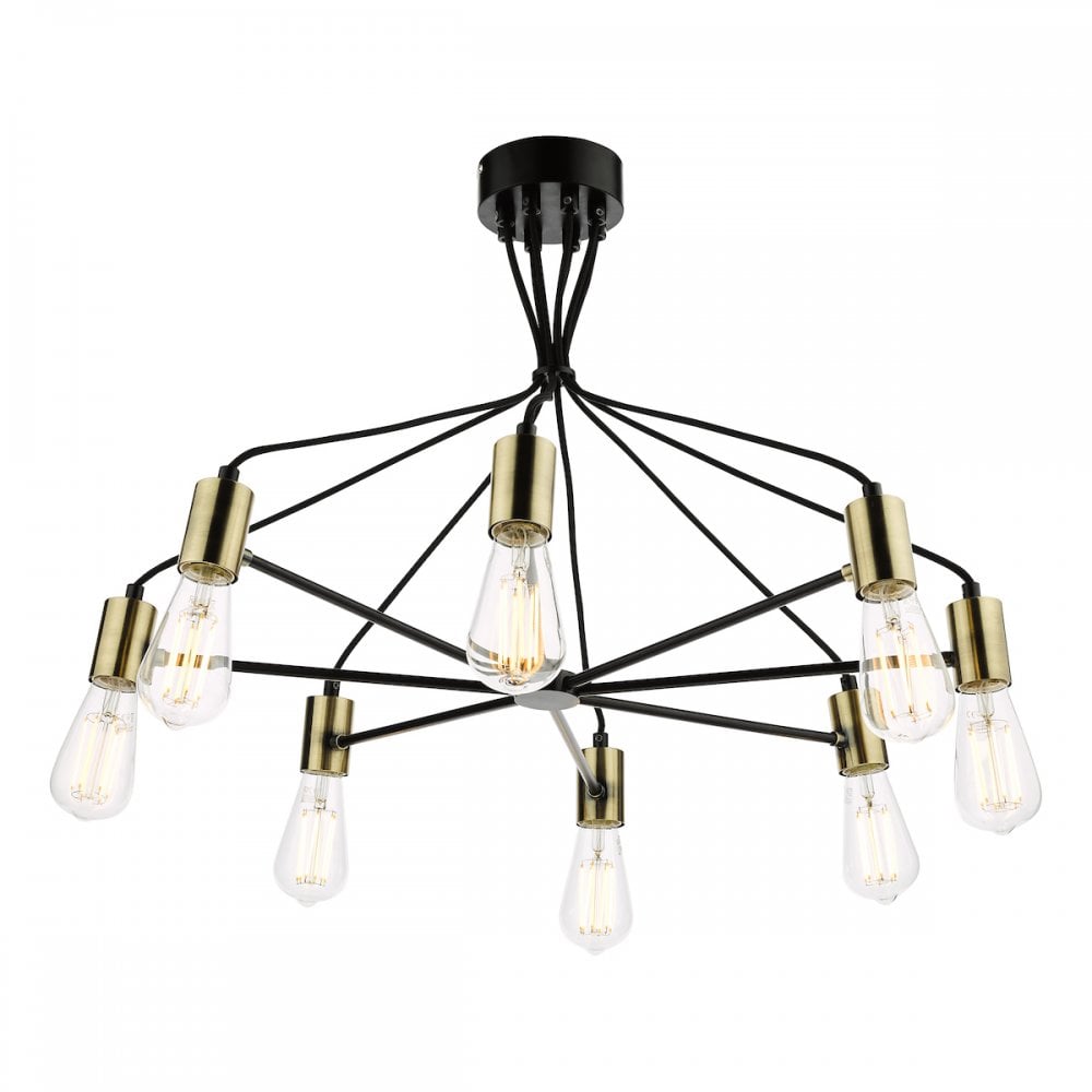 Dar GAB0854 Gabriel 8 Light Pendant Satin Black Antique Gold