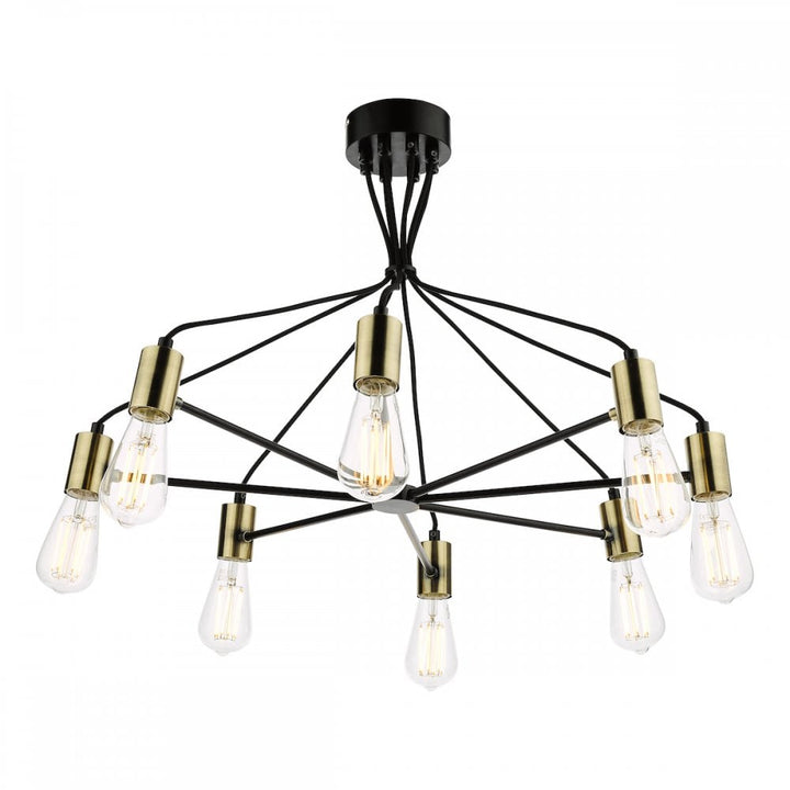 Dar GAB0854 Gabriel 8 Light Pendant Satin Black Antique Gold