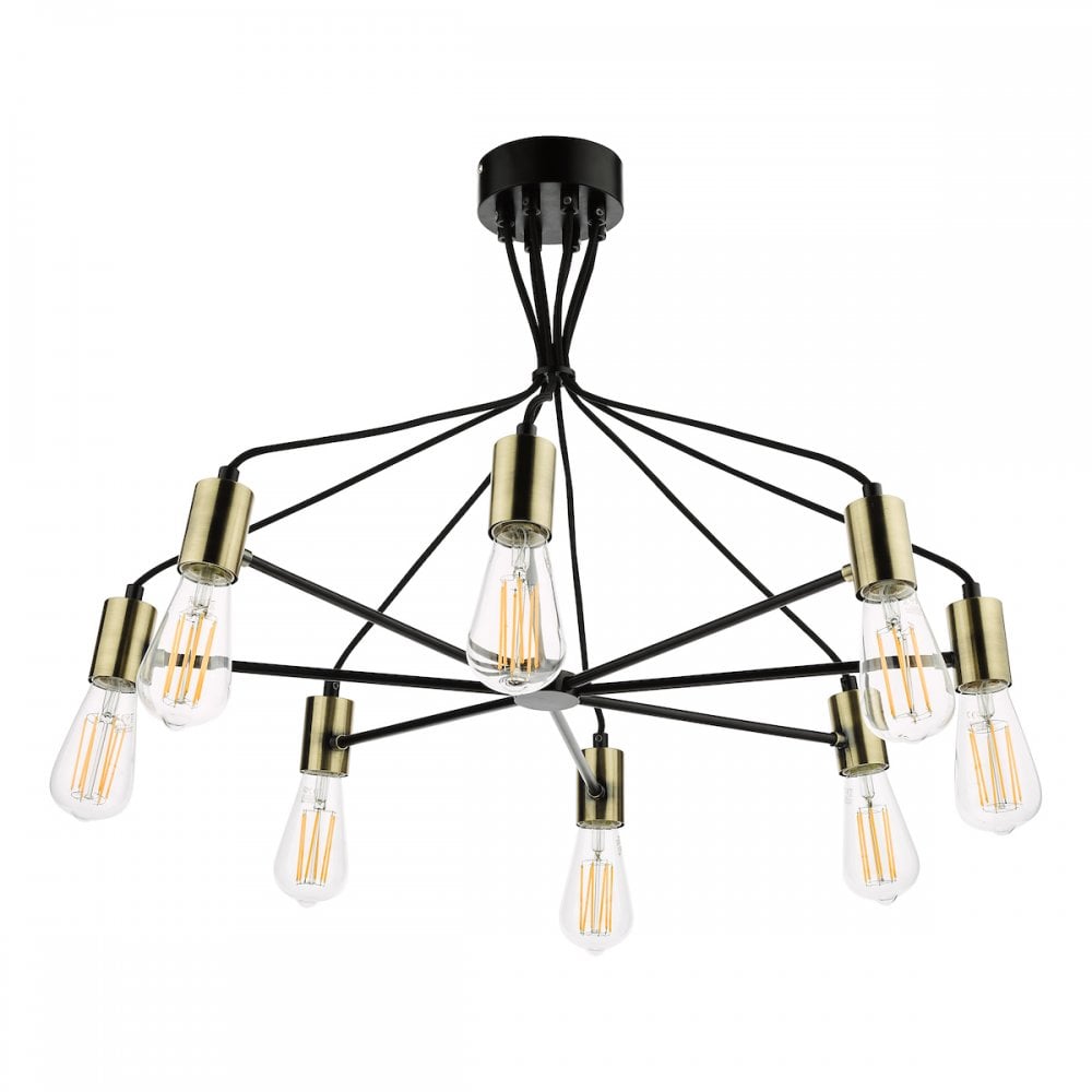 Dar GAB0854 Gabriel 8 Light Pendant Satin Black Antique Gold