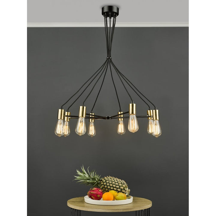 Dar GAB0854 Gabriel 8 Light Pendant Satin Black Antique Gold