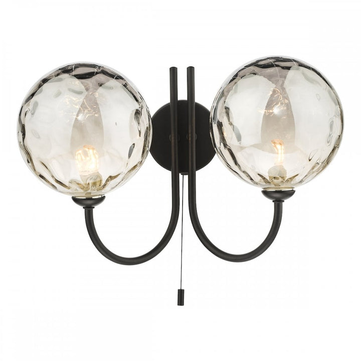 Dar JAR0922-10 Jared 2 Light Wall Light Matt Black Smoked Dimpled Glass