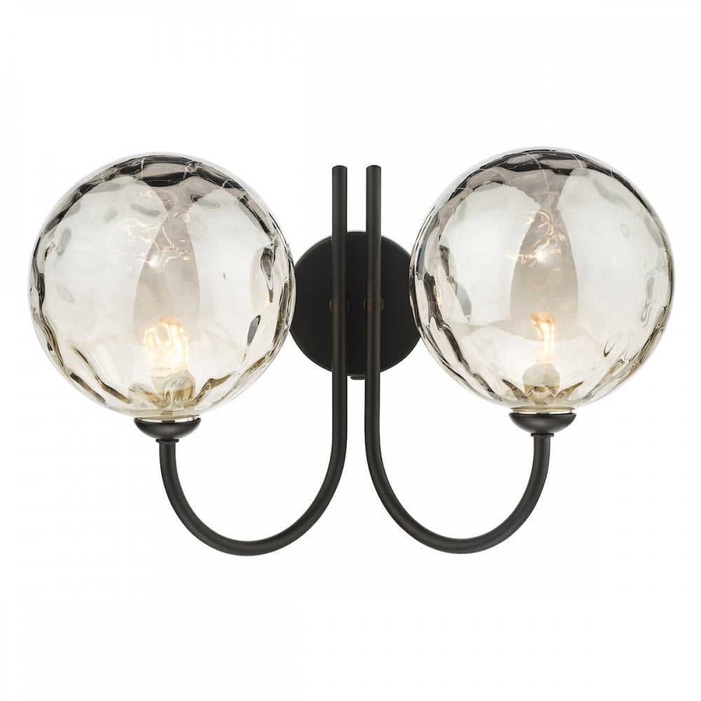 Dar JAR0922-10 Jared 2 Light Wall Light Matt Black Smoked Dimpled Glass