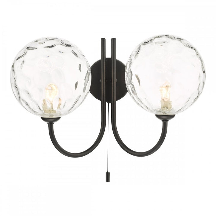 Dar JAR0922-12 Jared 2 Light Wall Light Matt Black Clear Dimpled Glass