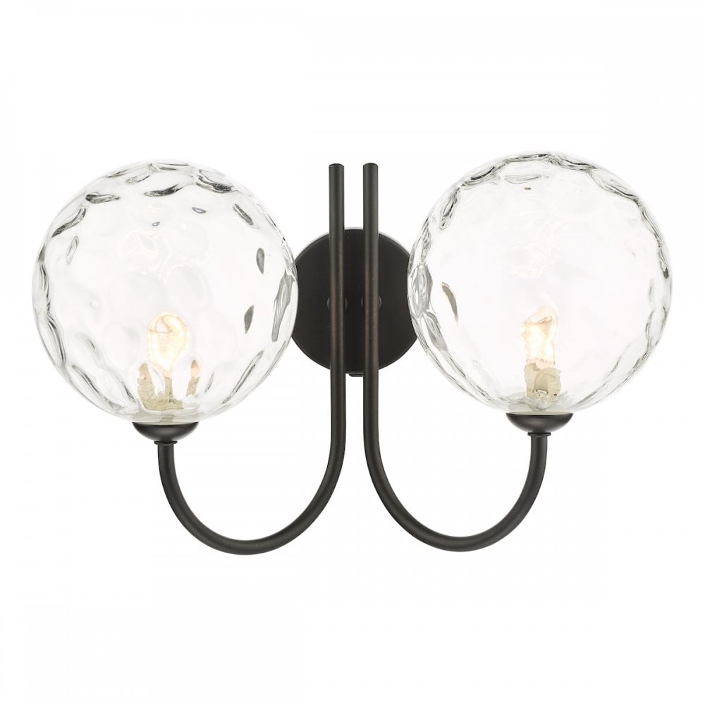 Dar JAR0922-12 Jared 2 Light Wall Light Matt Black Clear Dimpled Glass