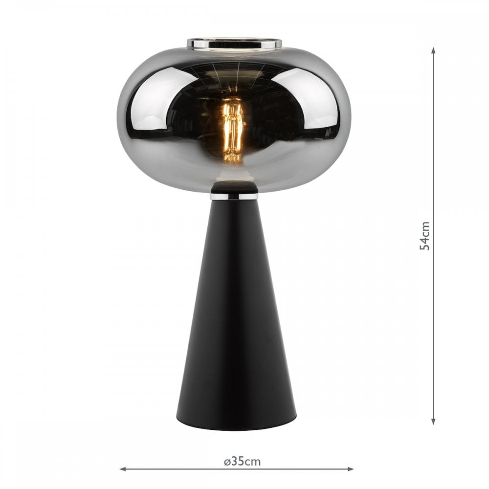 Dar JEN4222 Jensen Table Lamp Smoked Glass Satin Black