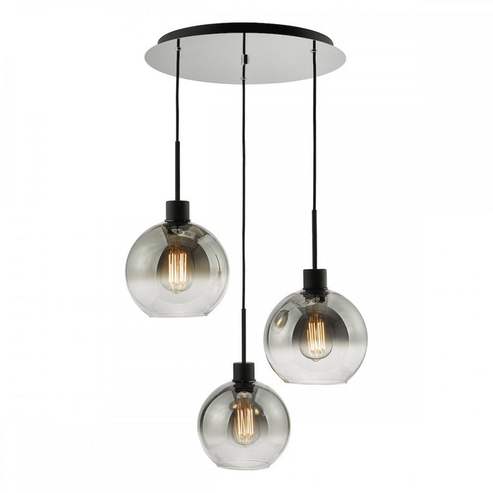 Dar LYC8822 Lycia 3 Light Cluster Pendant Matt Black Smoked Ombre Glass