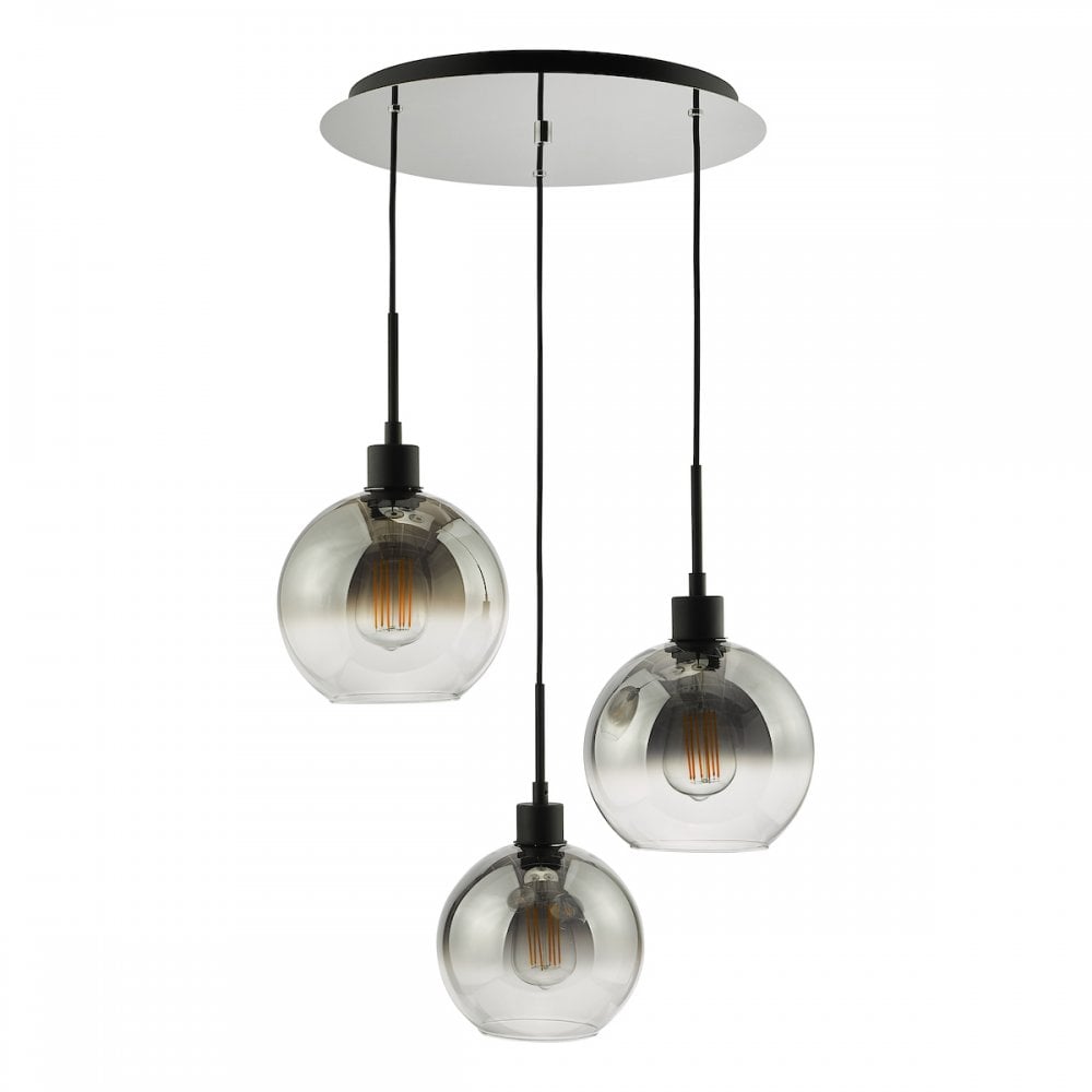 Dar LYC8822 Lycia 3 Light Cluster Pendant Matt Black Smoked Ombre Glass