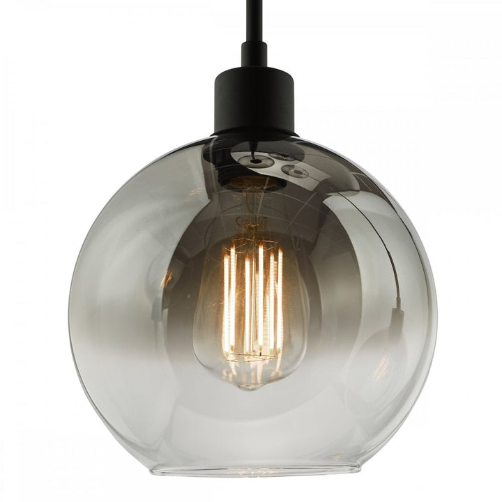 Dar LYC8822 Lycia 3 Light Cluster Pendant Matt Black Smoked Ombre Glass