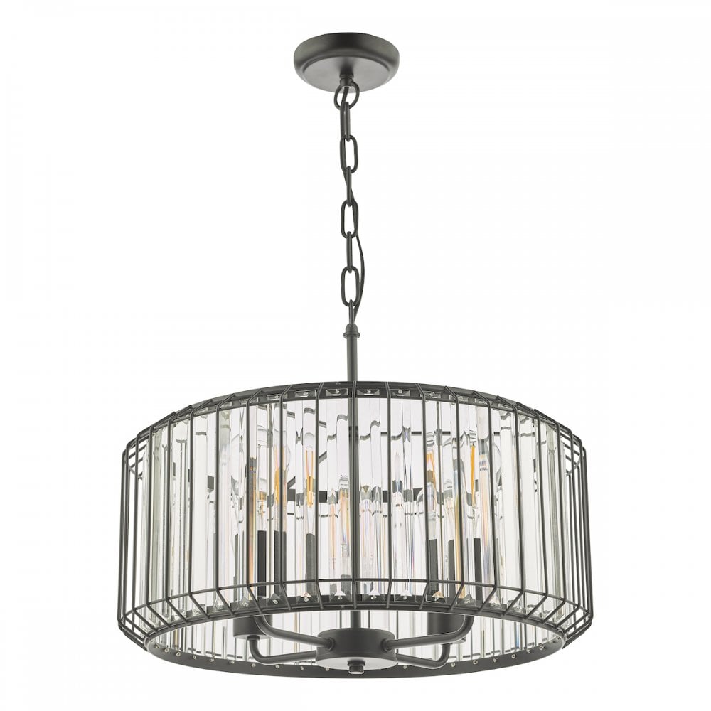 Dar NAE0422 Naeva 4 Light Pendant Satin Black Crystal