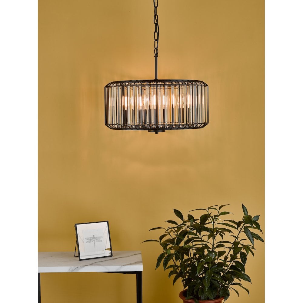 Dar NAE0422 Naeva 4 Light Pendant Satin Black Crystal