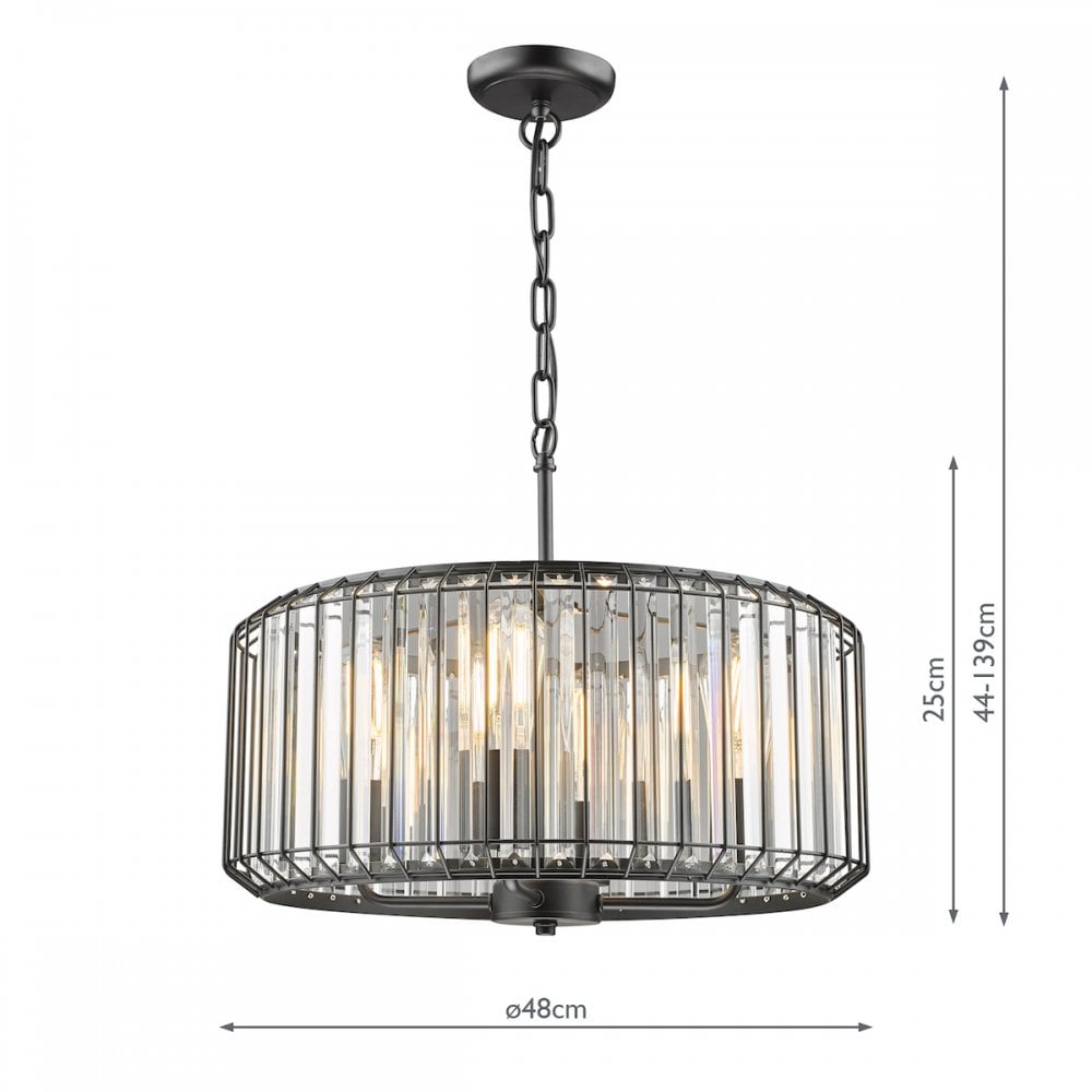 Dar NAE0422 Naeva 4 Light Pendant Satin Black Crystal