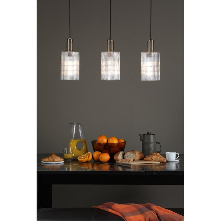 Dar NIK0140-E01 Nikolas Pendant Natural Solid Brass Ribbed Cylinder Glass